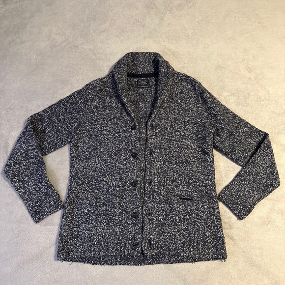 Abercrombie & Fitch Shawl Collar Knit Cardigan Men's Large Blue Grandpa Sweater - Picture 1 of 6